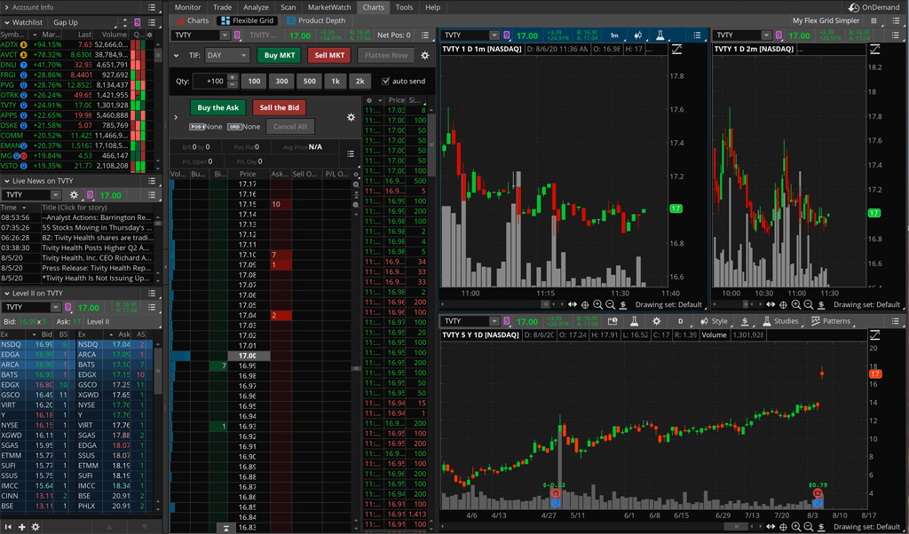 thinkorswim WORKSPACE with 1, 2, 15 MIN Charts